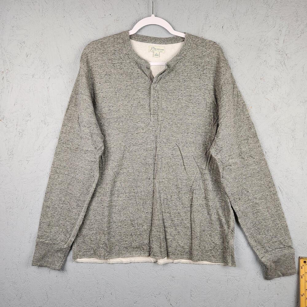 J.Crew Knit Goods Henley Shirt Mens XL Gray Heather Long Sleeve Snap Base Layer